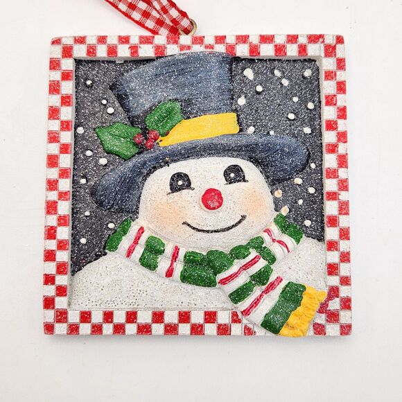 Mary Engelbreit Christmas Ornaments Glitter Red Check Frame Snowman Cherries - Picture 4 of 4